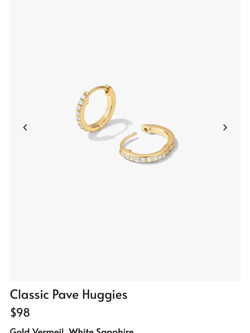 Gold Pave Huggie Earrings with White Stones